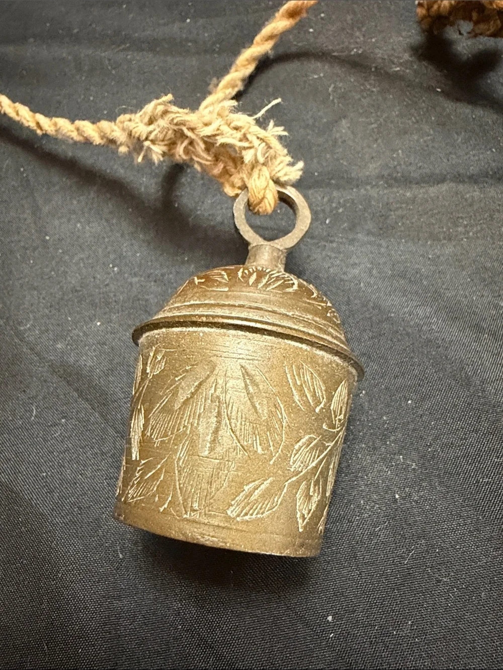 Vintage Late 1809s Brass Hanging Bells Trio with Floral Engraving